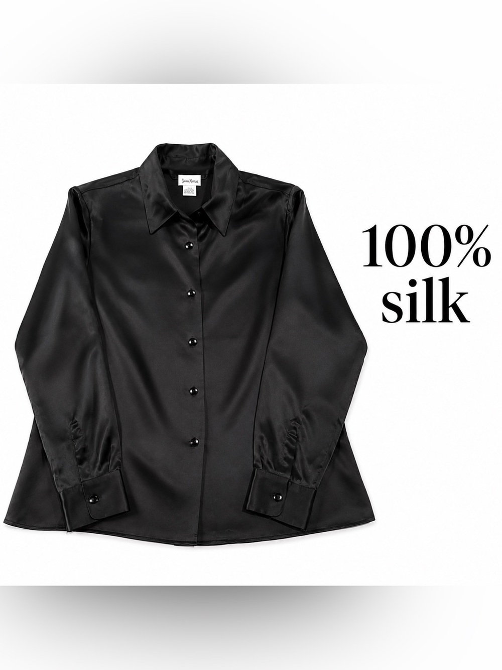 Neiman Marcus 100% Silk Black Button Front Blouse Women’s 16 Long Sleeve Classic